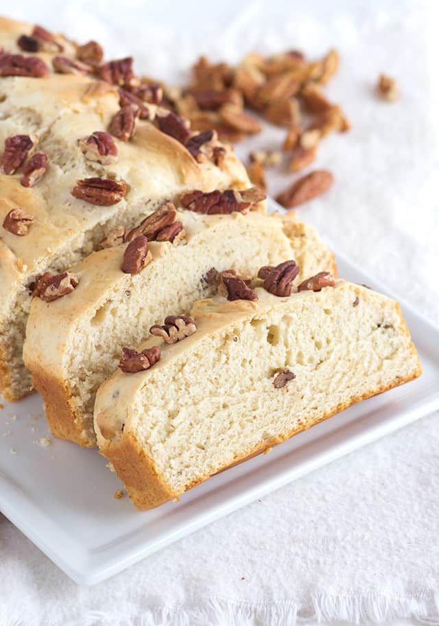 Close up of two slices of 4 ingredient ice cream bread