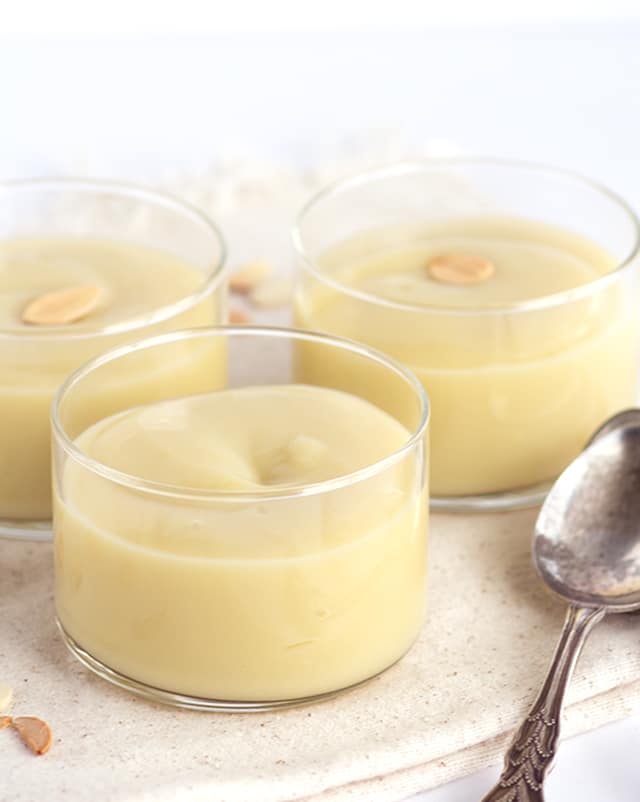 custard cups full of almondmilk pudding