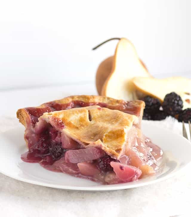 A delectable blackberry pear pie.