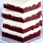 Chewy Red Velvet Bars - delicious chewy red velvet bars with the perfect white chocolate frosting!