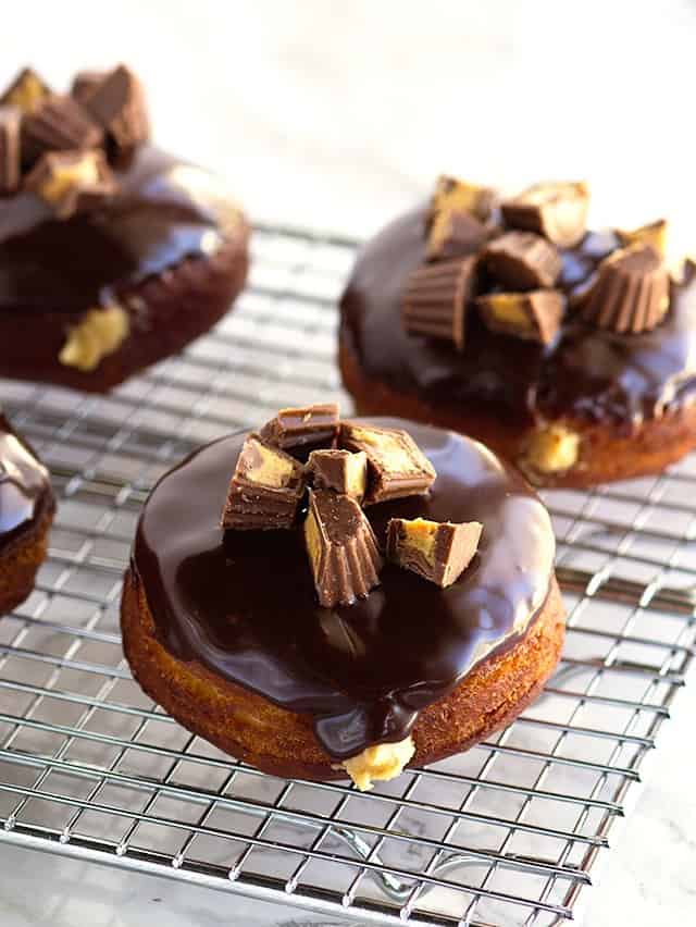 Chocolate Glazed Peanut Butter Filled Donuts