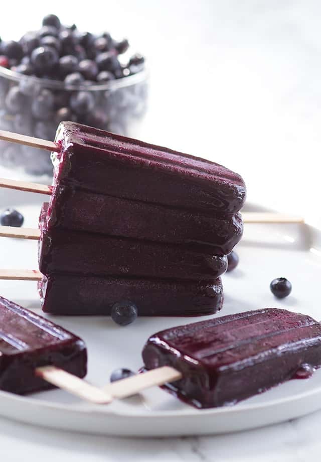 Blueberry Ice Pops displayed alongside blueberries.