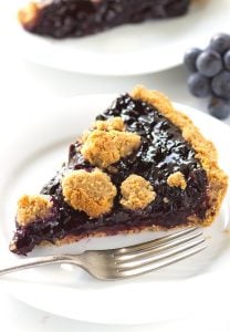 Concord Grape Tart with a Peanut Butter Cookie Crust and Crumb Topping.