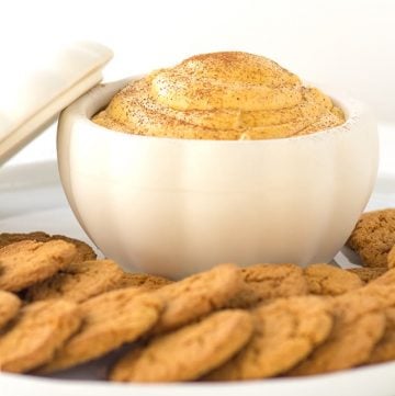 Pumpkin dip served in a white bowl.