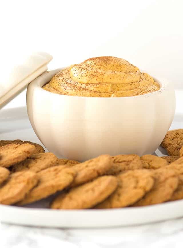 Pumpkin dip served in a white bowl.