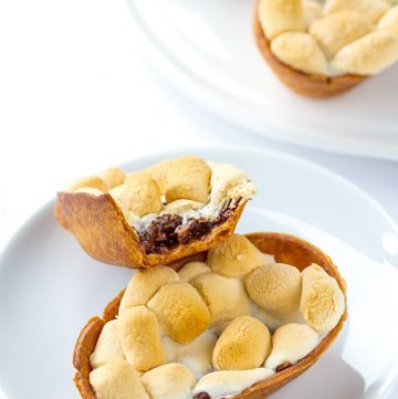 A plate of s'mores cookies on a white plate.