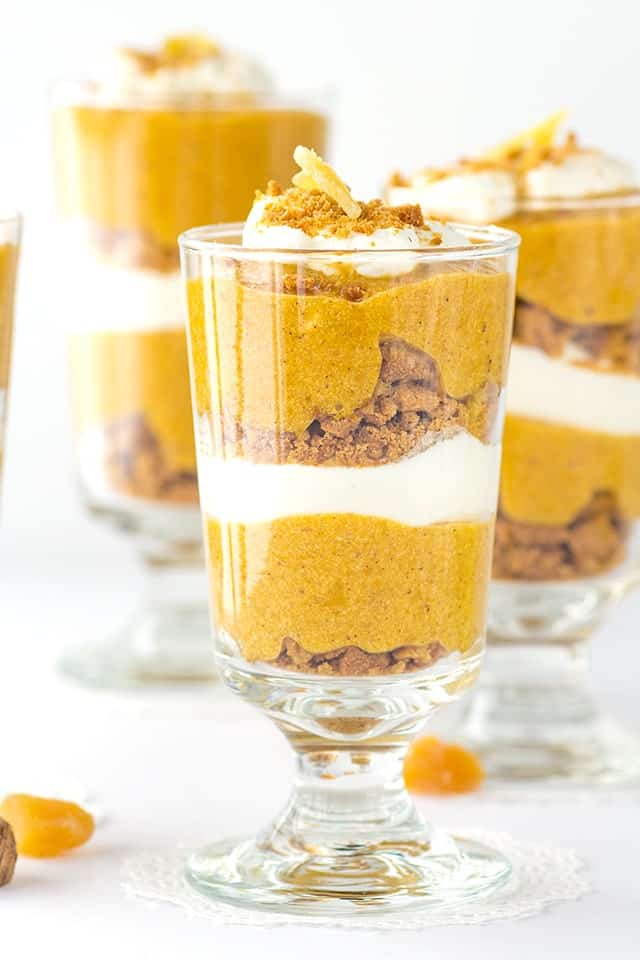 Spiced Pumpkin Parfaits - Spiced up pumpkin parfaits with a tangy whipped cream and a hint of booze!