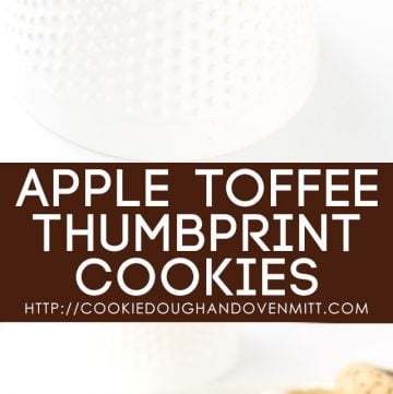 Apple Toffee Thumbprint Cookies - apple butter filled thumbprint cookies with bits of toffee in them. Don't forget the cream cheese drizzle to finish the cookies off!