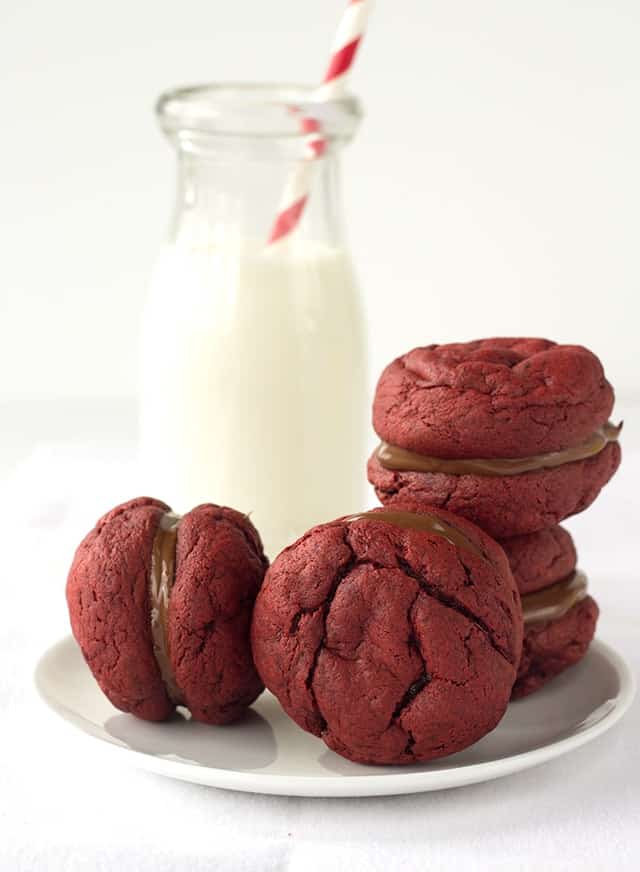 Nutella Filled Red Velvet Sandwich Cookies