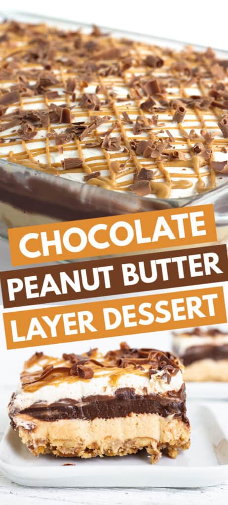 Delicious combination of chocolate and peanut butter layered dessert.