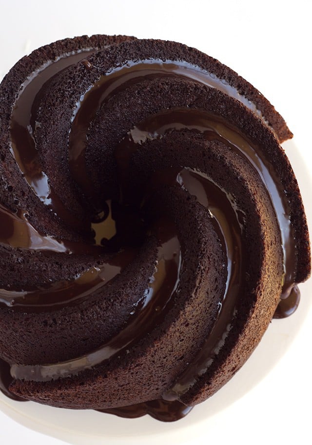 Whiskey infused chocolate bundt cake topped with a boozy chocolate ganache! 