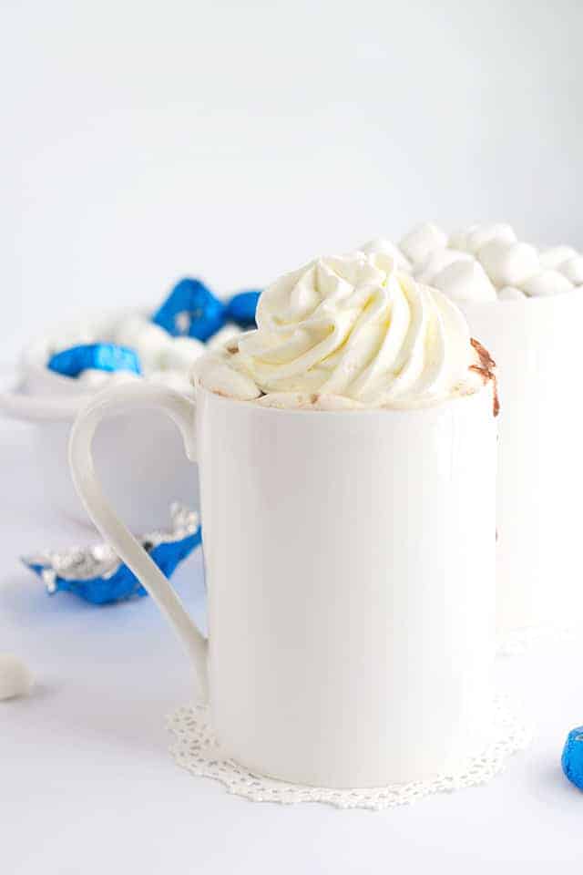 Thick and Creamy Slow Cooker Hot Chocolate. It's easy to throw together now and drink hot with marshmallows later! Easily customize it to be milk chocolate or semi-sweet chocolate!