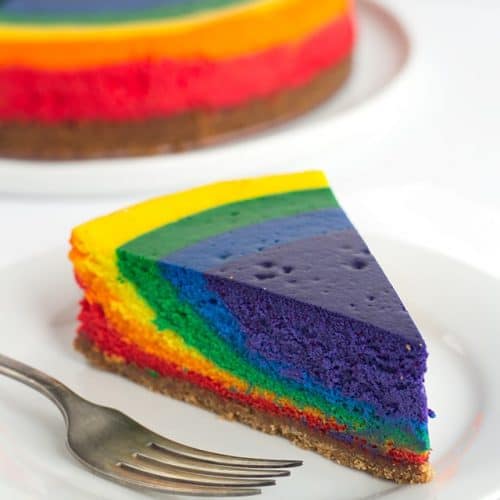 slice of rainbow cheesecake