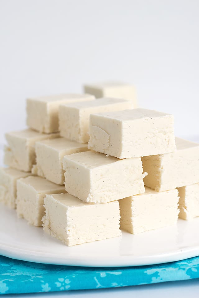 stacked squares of vanilla fudge 