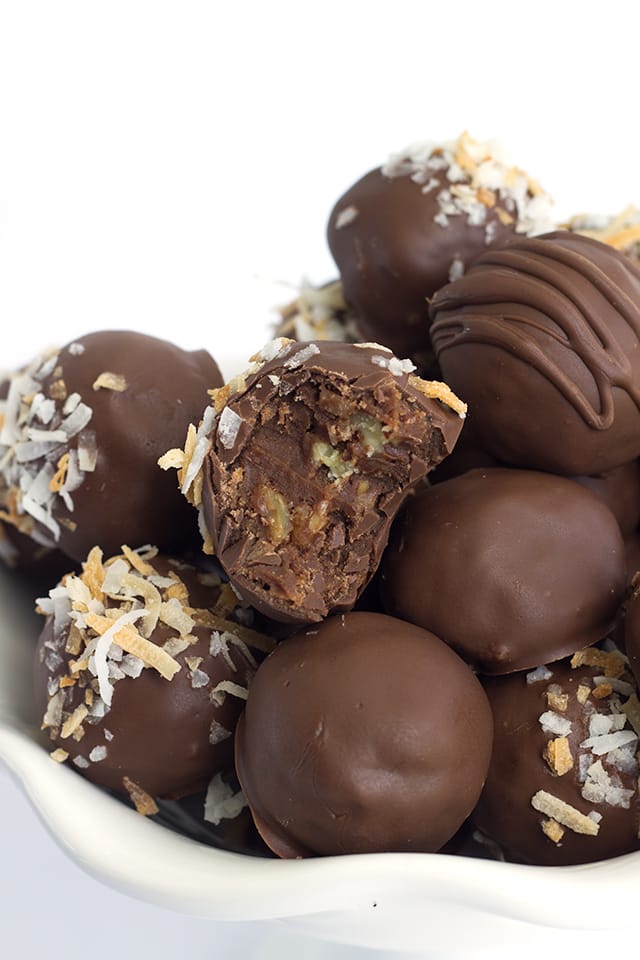 German Chocolate Truffles - you know the german chocolate cake filling? That is inside of these truffles along with some german chocolate to firm them up. I went a step further and toasted the coconut and pecans because why not.