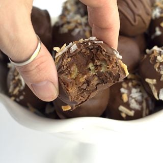 German Chocolate Truffles - you know the german chocolate cake filling? That is inside of these truffles along with some german chocolate to firm them up. I went a step further and toasted the coconut and pecans because why not.