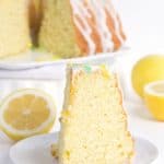 Tangy Lemon Lime Cake with Lemon Lime Glaze - It's a dense made from scratch pound cake with a box of lemon pudding and lime juice added in. The vibrant green and yellow stripes pop every bit as much as the flavor!