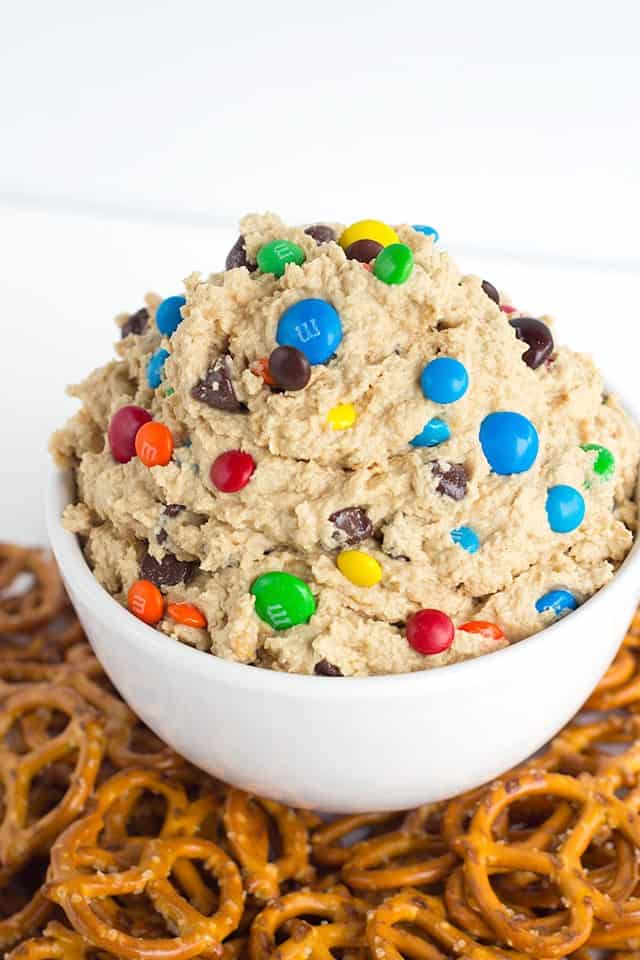 monster cookie dough dip in a white bolw