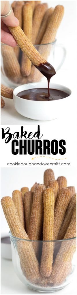 Baked Churros - These baked churros are just as good as any fried churro! It has a crunchy exterior that's been rolled in cinnamon and sugar and a tender inside. They're highly addicting and fun to dip!