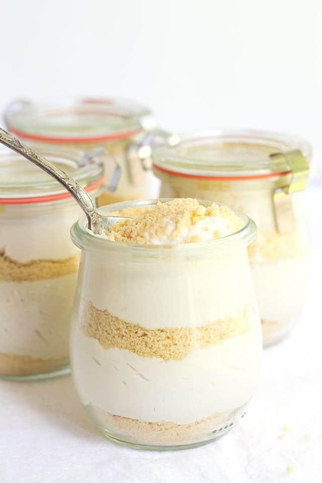 mini no bake cappuccino trifles with a spoon in it