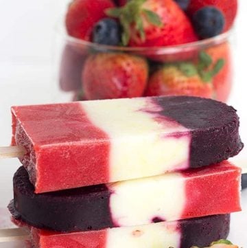 Red White and Blue Berry Yogurt Pops - Yogurt Pops for the 4th of July. They're full of fresh berries and lemon yogurt!