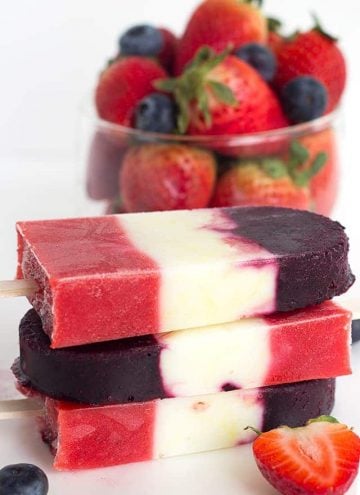 Red White and Blue Berry Yogurt Pops - Yogurt Pops for the 4th of July. They're full of fresh berries and lemon yogurt!