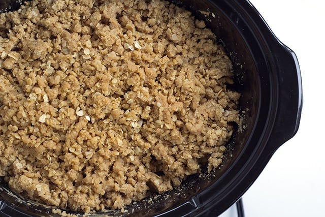 Slow Cooker Apple Peanut Butter Crisp in the crockpot