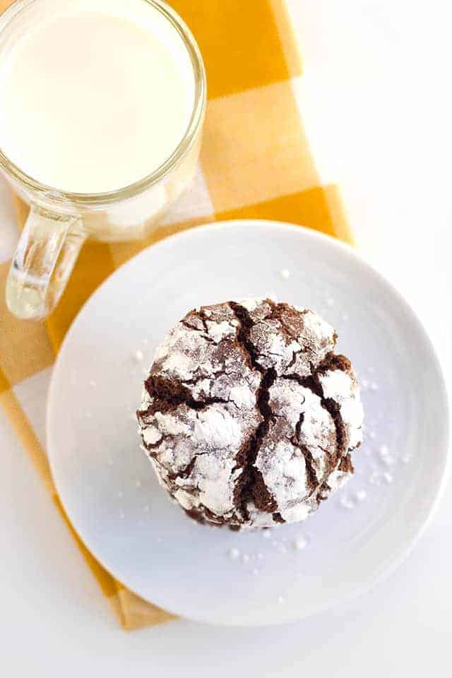 chocolate crinkle cookies on a white plate