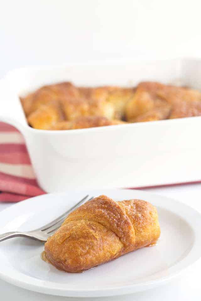 Crescent Roll Apple Nutmeg Dumplings - slices of apples rolled up in crescent rolls with cinnamon and sugar. Once everything is in the pan, it's coated with a layer of a buttery nutmeg/cinnamon brown sugar mixture and baked.