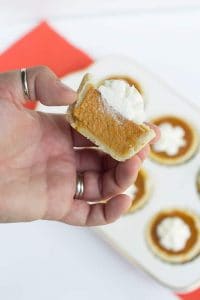 Mini Maple Pumpkin Pies - these adorable mini pumpkin pies have a hint of maple and loads of pumpkin spice! Top them with some fresh whipped cream and serve them at your next Thanksgiving get-together!