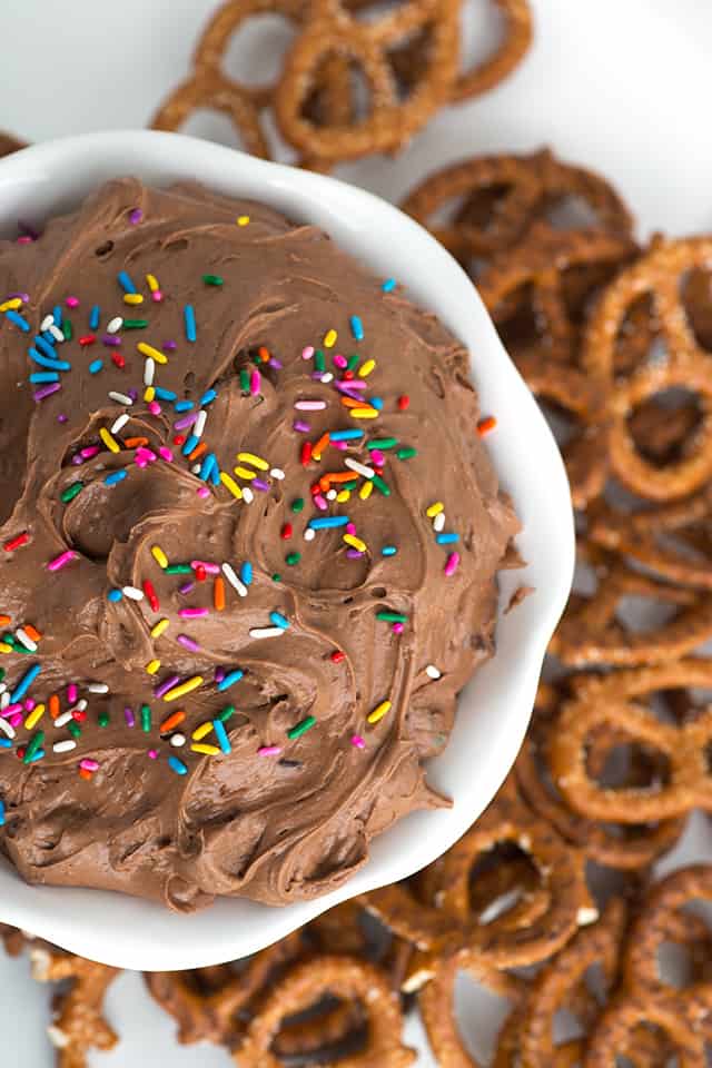 Brownie Batter Dip topped with colorful sprinkles