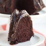 slice of chocolate bundt cake on plate