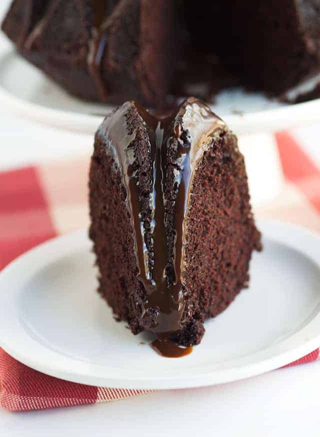 Chocolate Mayonnaise Bundt Cake - chocolate cake made with mayonnaise instead of butter and eggs! Pour it into a beautiful bundt pan. Top with a chocolate glaze for a pretty and tasty finish.