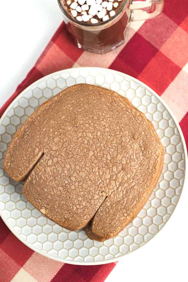 unfrosted hot cocoa cookies on red plaid fabric