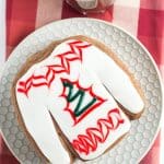 decorated hot cocoa cookies with red linen