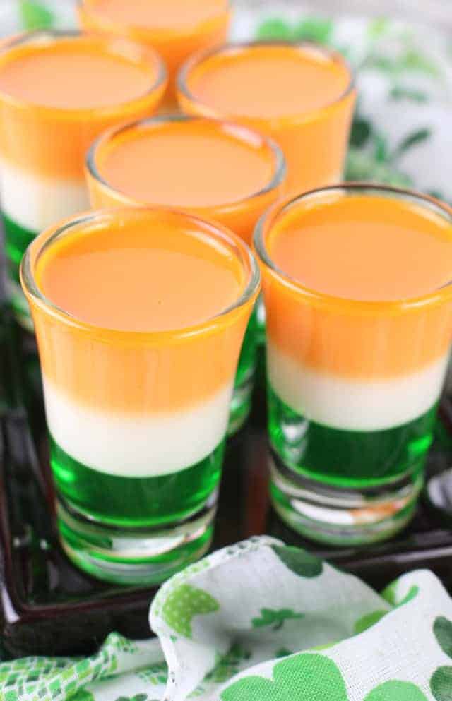 St. Patrick's Day Jello Shots side-by-side on a black plate