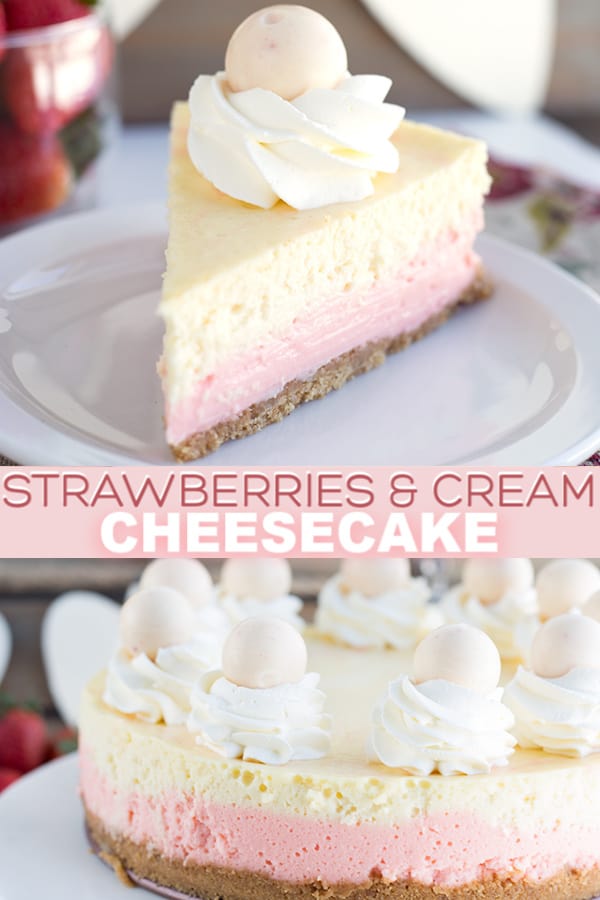 Cream cheesecake layered with fresh strawberries.