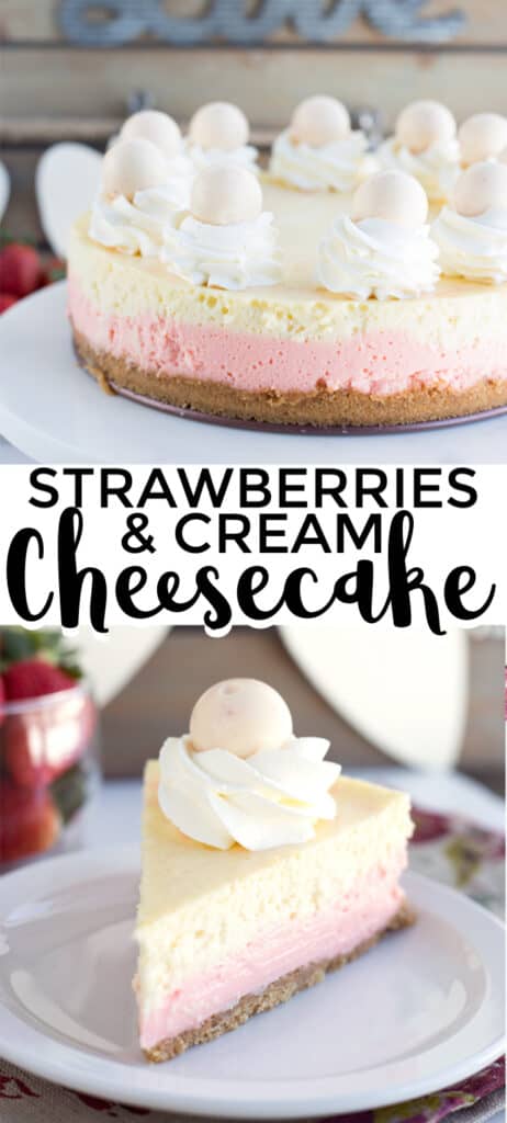 strawberries and cream cheesecake collage for pinterest