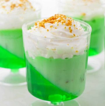St. Patrick's Day desserts featuring green Jello parfaits and St. Patrick's Day treats.