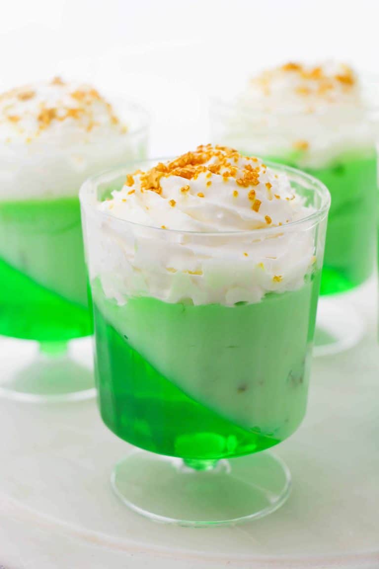 A photo of the front ofthe green jello shots in a glass