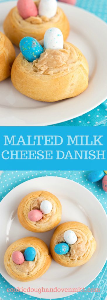 collage of pictures of the malted milk cheese danish for pinterest