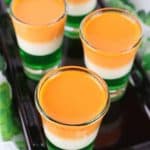 St. Patrick's Day jello shots served on a tray.