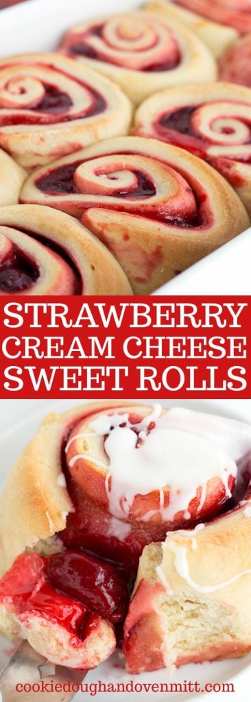 a collage of photos of the strawberry sweet rolls for pinterest