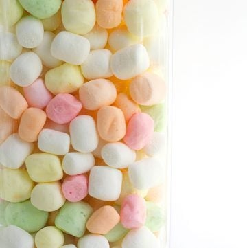 container of colorful dehydrated marshmallows