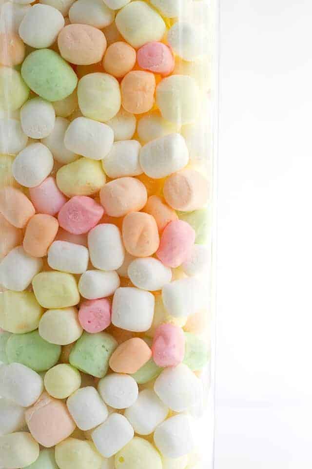 container of colorful dehydrated marshmallows