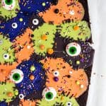 Monster Mashup Brownie Bark up close showing sprinkles