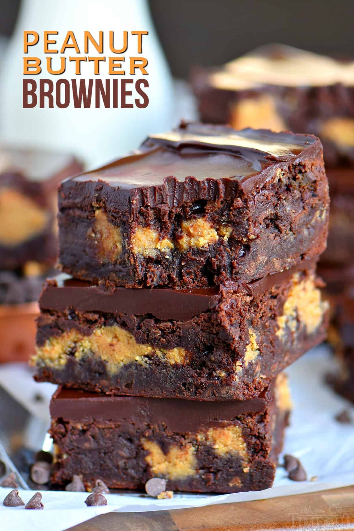 A stack of peanut butter brownies