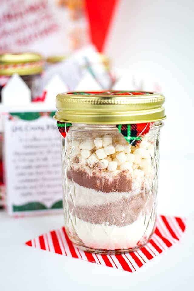 Mason jar full of hot cocoa mug cake mix