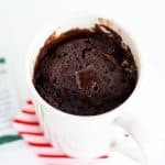 chocolate peppermint mug cake in a white mug