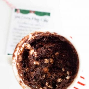 hot cocoa mug cake in a white mug